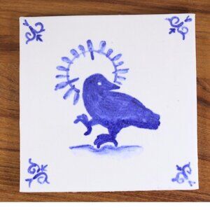 Holy Crow thin Studio Pottery Tile, Hand painted Contemporary Tile home decor